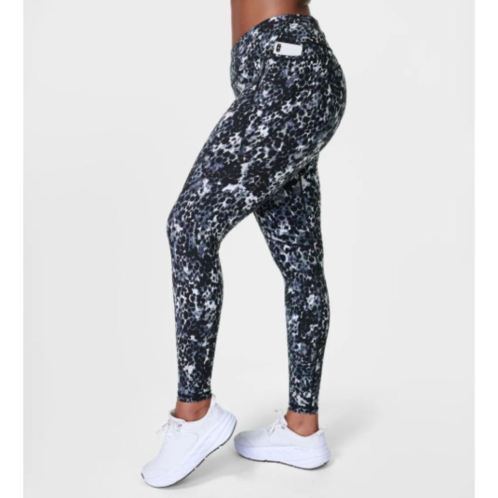 Sweaty Betty Power 7/8 Workout Leggings in Grey Dapple Print, Size 12 (C7)